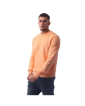 Men's Boss Crew Neck Long Sleeve Regular Fit Sweater in Pastel Orange