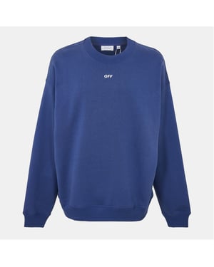 Men's Off White Skate Crew Neck Drop Shoulder Sweatshirt in Dark Blue-White