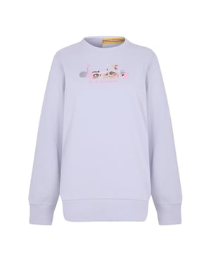 Women's Diadora Embroidered Crew Neck Ribbed Collar Long Sleeve Sweater in Gravel Grey