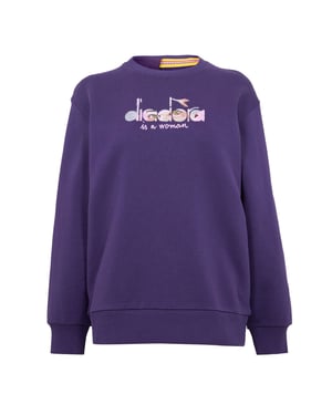 Women's Diadora Embroidered Crew Neck Ribbed Collar Long Sleeve Sweater in Purple Glass