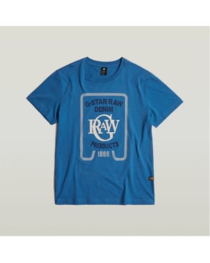 Men's G Star Regular Fit Lettering Crew Neck T-Shirt in Retro Blue