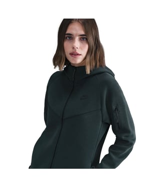 Women's Nike Tech Solid Patterned Hooded Neck Jacket in Seaweed/Black