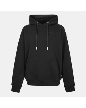 Men's Off White Oversize Fit Hooded Neck Drop Shoulder Sweatshirt in Black-Black