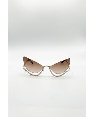Butterfly Dimante Rimless Sunglasses In Brown