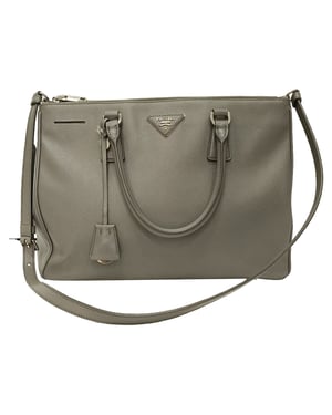 Prada Medium Galleria Double Zip Tote Bag in Grijze Saffiano Leren