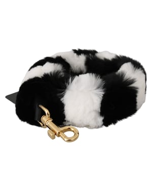 Dolce & Gabbana Black White Lapin Fur Accessoire schouder damesriem