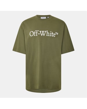 Men's Off White Bkish Lettering Boyfriend T-Shirt in Moss/White