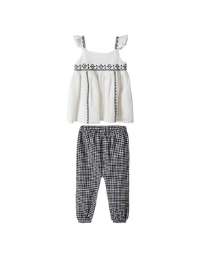 Minoti Geborduurde top & zwembroek meisjes Gingham (Wit/zwart)