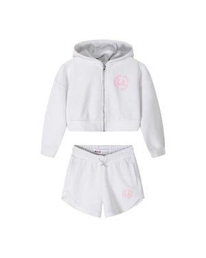 Minoti Sweatshirt en korte broek voor meisjes met rits (Wit)