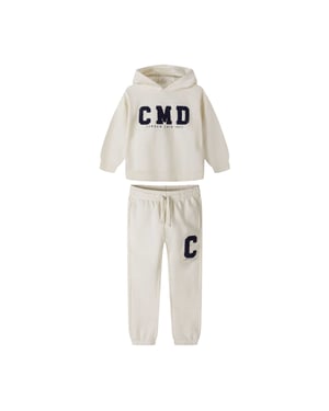 Minoti Jongens Geborduurde Bouclé Hoodie en Joggers Set (Crème)