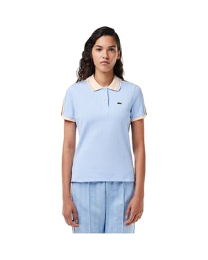 Women's Lacoste Jacquard Slim Fit Polo Shirt in Blue/Flour