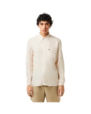 Men's Lacoste Regular Fit Long Sleeve Shirt in White/Croissant