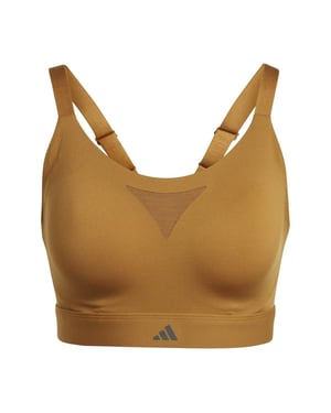 Women's adidas Hiit Scoop Neck Compression Fit Bra in bronze strata