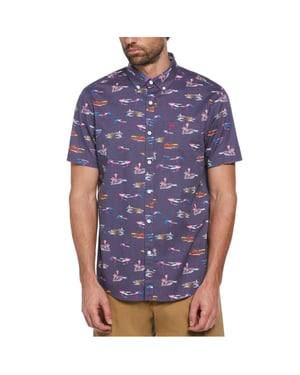 Men's Original Penguin Regular Fit All Over Print Shirt in Blue Indigo