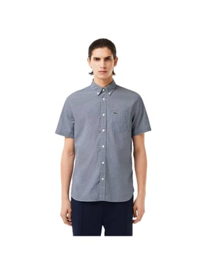 Men's Lacoste Regular Fit Short Sleeve Shirt in White/Navy Blue