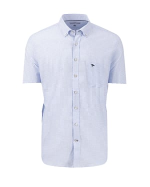 FYNCH-HATTON SHORT SLEEVED OXFORD SHIRT BLUE CHECK