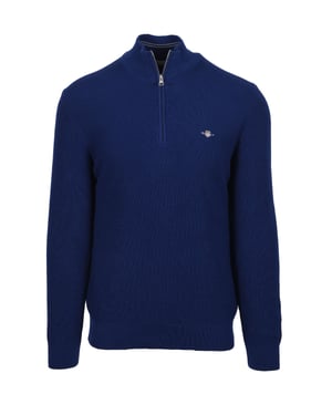 GANT MICRO TEXTURED HALF ZIP KNITWEAR RICH NAVY