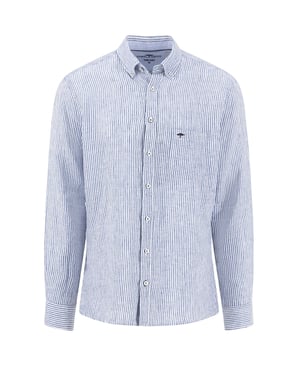 FYNCH-HATTON LONG SLEEVED LINEN SHIRT HARBOUR BLUE STRIPE