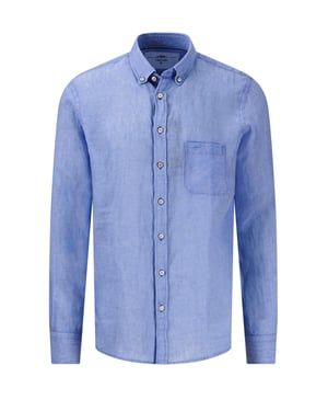 FYNCH-HATTON LONG SLEEVED LINEN SHIRT STRONG BLUE