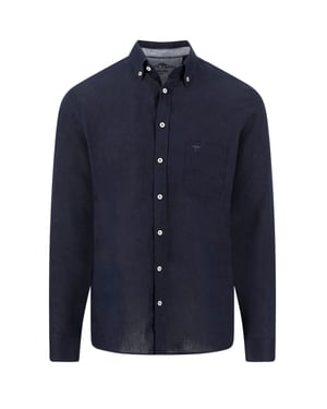 FYNCH-HATTON LONG SLEEVED LINEN SHIRT NAVY