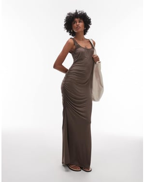 Topshop slinky scoop neck maxi dress in brown