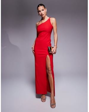 Vesper bengaline asymmetric backless maxi dress with thigh split in red
