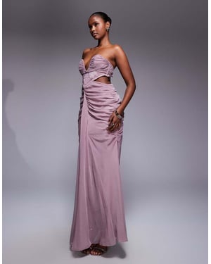 ASOS DESIGN corset detail plunge ruched maxi dress with cut out in mauve