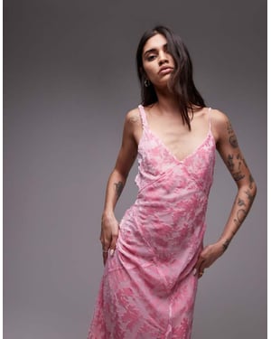 Topshop burn out twist shoulder maxi dress in pink