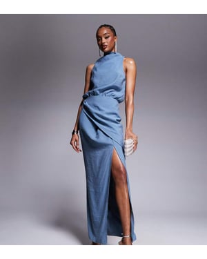 ASOS DESIGN Tall high neck wrap maxi dress in smoke blue