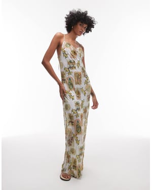 Topshop crinkle cowl neck post card floral print maxi dress
