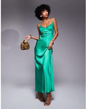 ASOS DESIGN lace bust cup satin maxi dress with cut out back in deep green