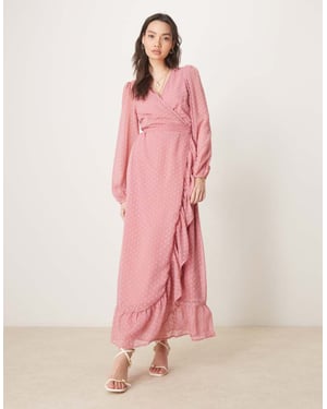 Vila dobby wrap maxi dress with frill detail in rose pink
