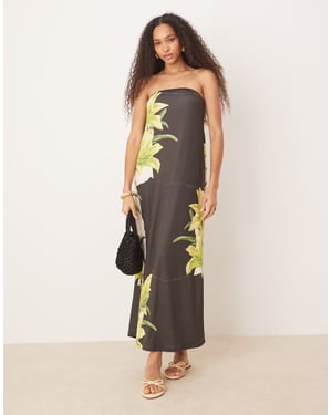 ASOS DESIGN bandeau maxi dress in black with green plant print