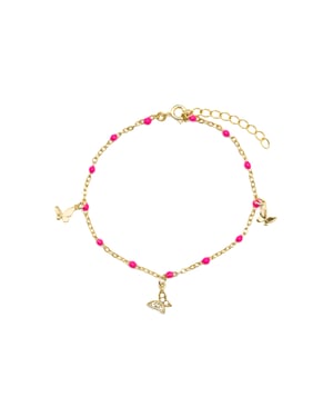 Luxenter Armband van 925 sterlingzilver en roze lak met 18-karaats geelgouden afwerking - Zumre