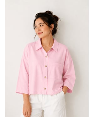 Pink Cotton Cropped Button Up Shirt