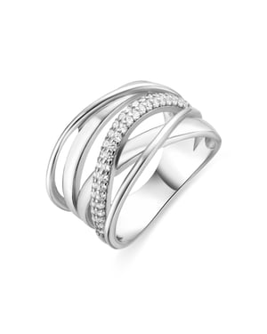 Luxenter Ring van 925 sterlingzilver met glanzende zirkonia en rhodiumafwerking - Abca