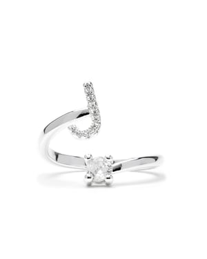Luxenter Ring met glanzende zirkonia, zilveren afwerking - Alphabet