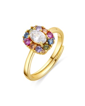 Luxenter Ring van 925 sterlingzilver en veelkleurige zirkonia met 18-karaats geelgoud afwerking - Mezay