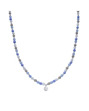 Luxenter Blauwe glazen ketting met rhodiumafwerking - Likdu