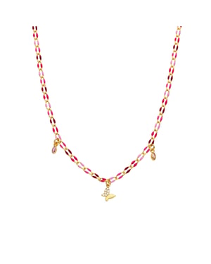 Luxenter Ketting van 925 sterling zilver en roze lak met 18-karaats geelgoud afwerking - Axelon