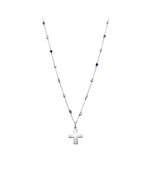 Luxenter 925 sterling zilveren ketting met zirkonia-saffier, afwerking in rhodium - Kruis