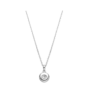 Luxenter 925 sterling zilveren ketting met glanzende zirkonia en rhodiumafwerking - Button