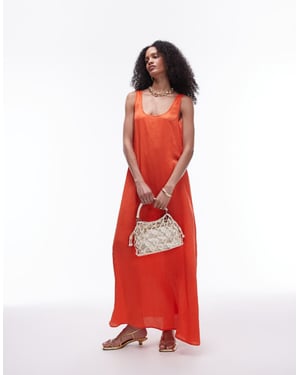 Topshop krinklad låg scoop maxi-klänning i röd