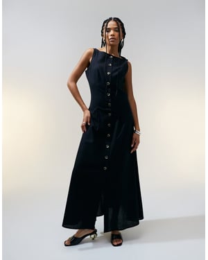 ASOS DESIGN slitsjoxa med knapp nedtill maxiklänning svart