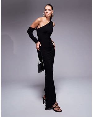 ASOS DESIGN asymmetrisk maxiklänning med en ärm i svart