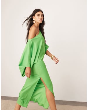 ASOS EDITION satin slouchy off shoulder midiklänning i grön
