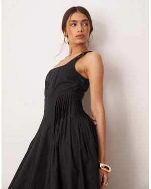 ASOS DESIGN scoop neck pleat waist midaxi dress in black