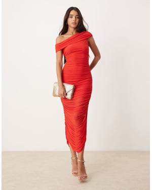 Forever New mesh ruched asymmetrical midaxi dress in red