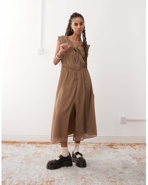 Reclaimed Vintage midi dress with ruched detail and hook and eye