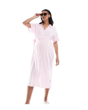 Vero Moda Maternity shirt midi dress with tie belt in pink
